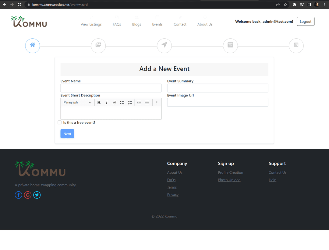 Kommu Event Wizard